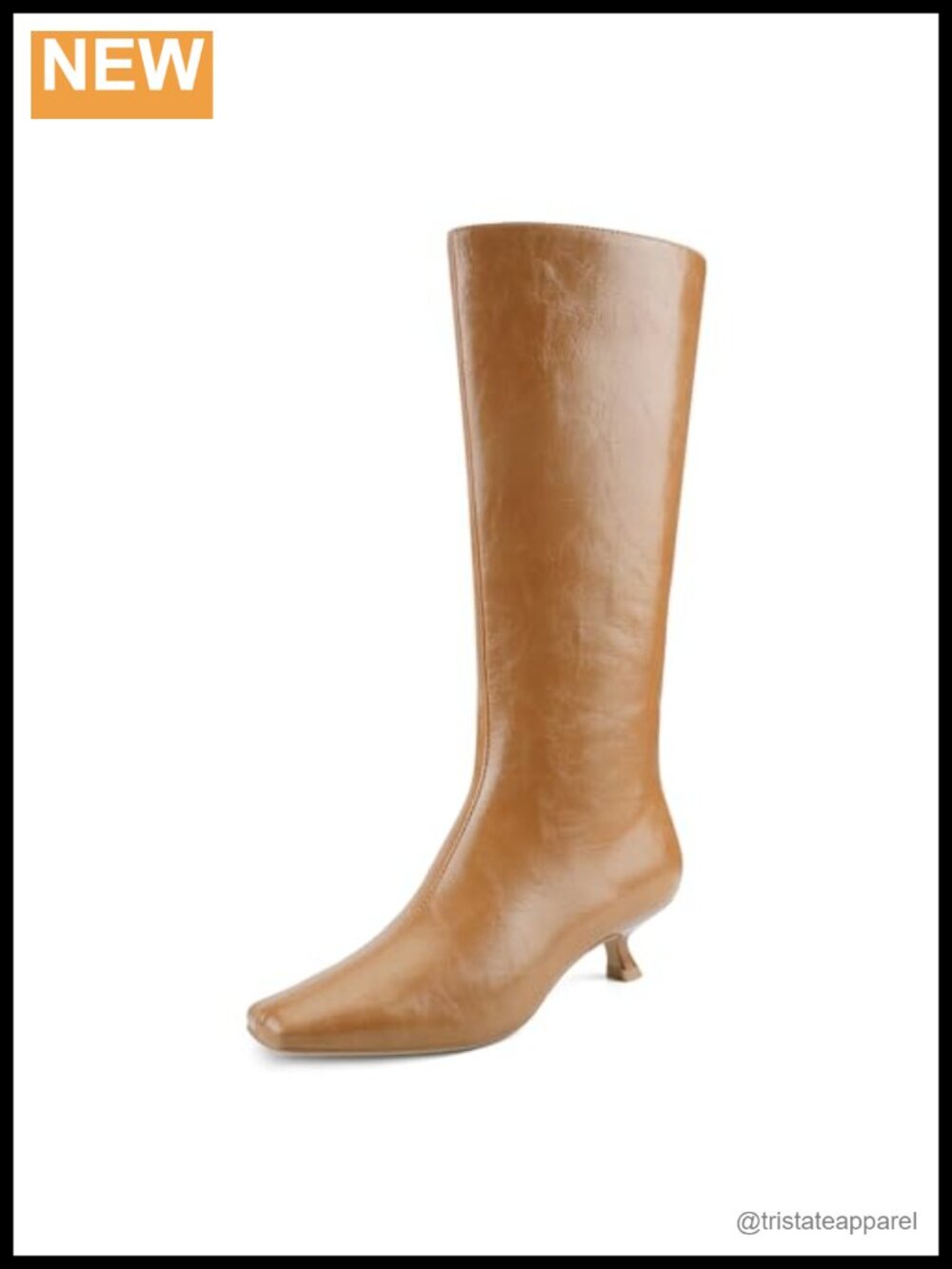 Knee High Boots Women Square Toe Kitten Heel Faux Leather Side Zipper